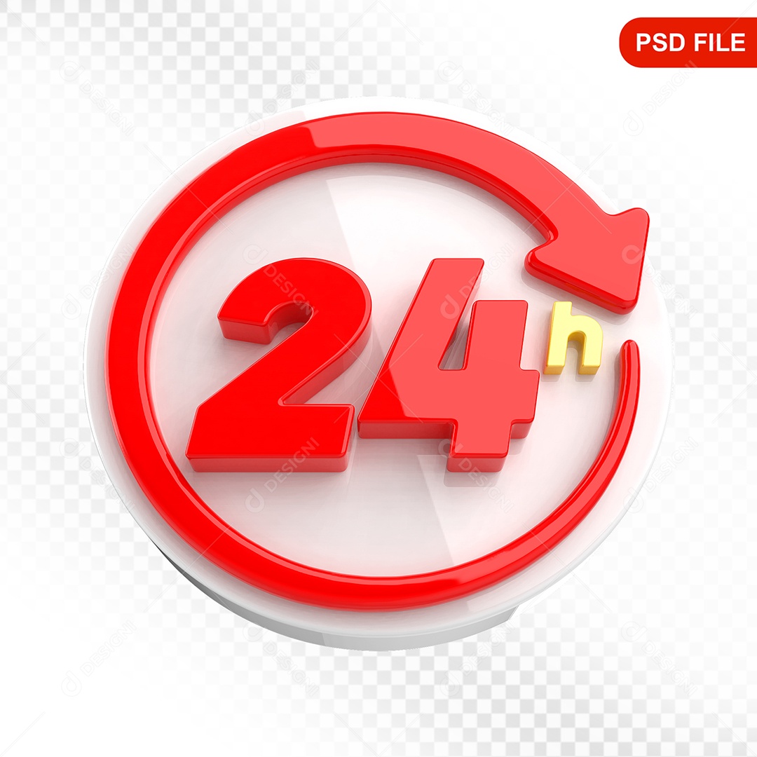 Elemento 3D Ícone 24 Hora Branco e Vermelho Para Composição PSD