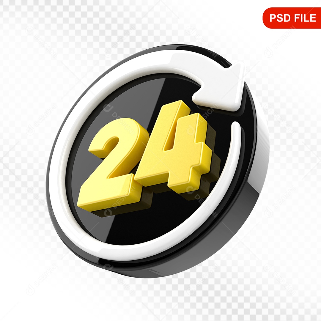 Elemento 3D Ícone 24 Hora Preto e Branco Para Composição PSD