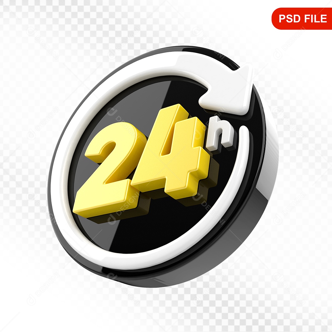 Elemento 3D Ícone 24 Hora Preto e Branco Para Composição PSD