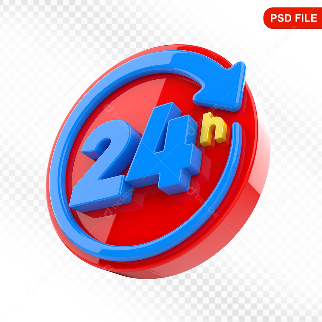 Elemento 3D Ícone 24 Hora Vermelho e Azul Para Composição PSD