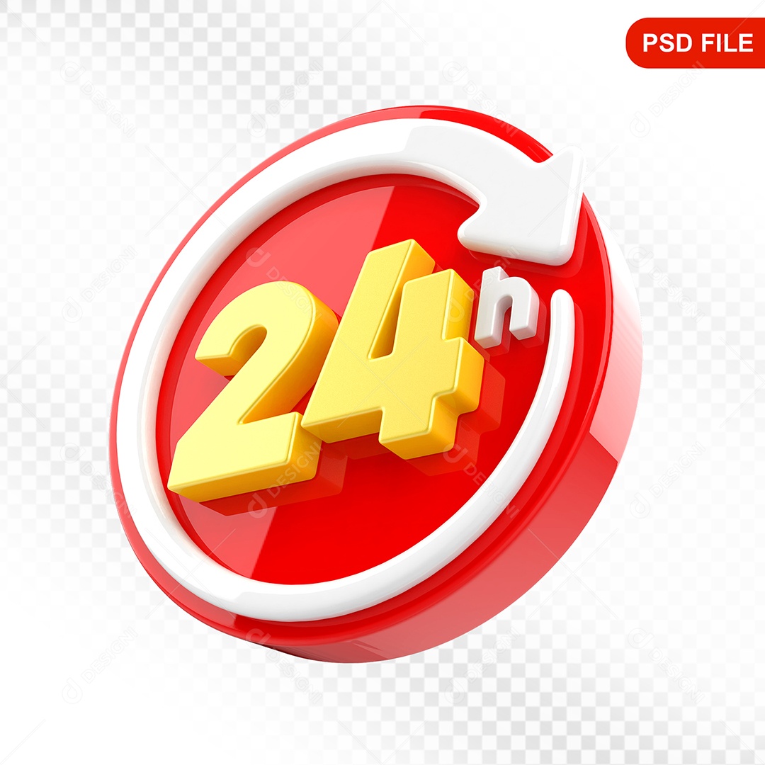 Elemento 3D Ícone 24 Hora Vermelho e Branco Para Composição PSD