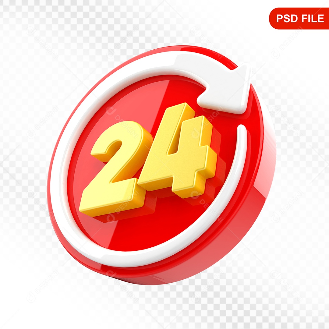 Elemento 3D Ícone 24 Hora Vermelho e Branco Para Composição PSD
