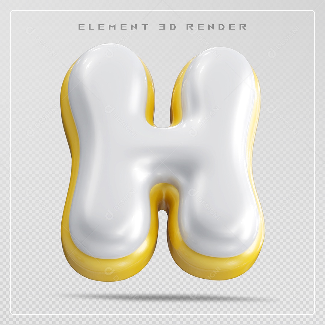 Elemento 3D Letra H Branco Para Composição PSD