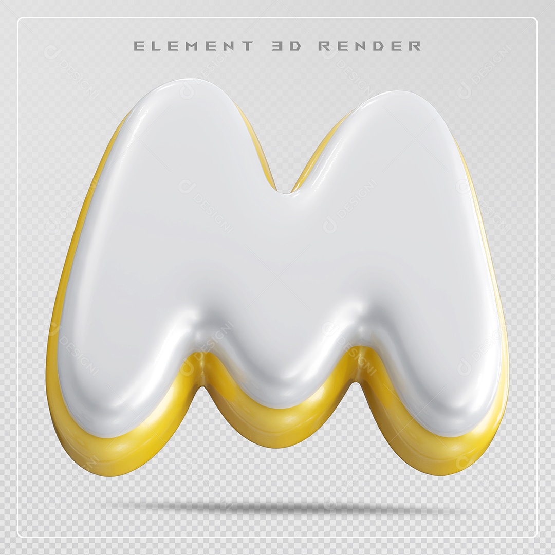 Elemento 3D Letra M Branco Para Composição PSD