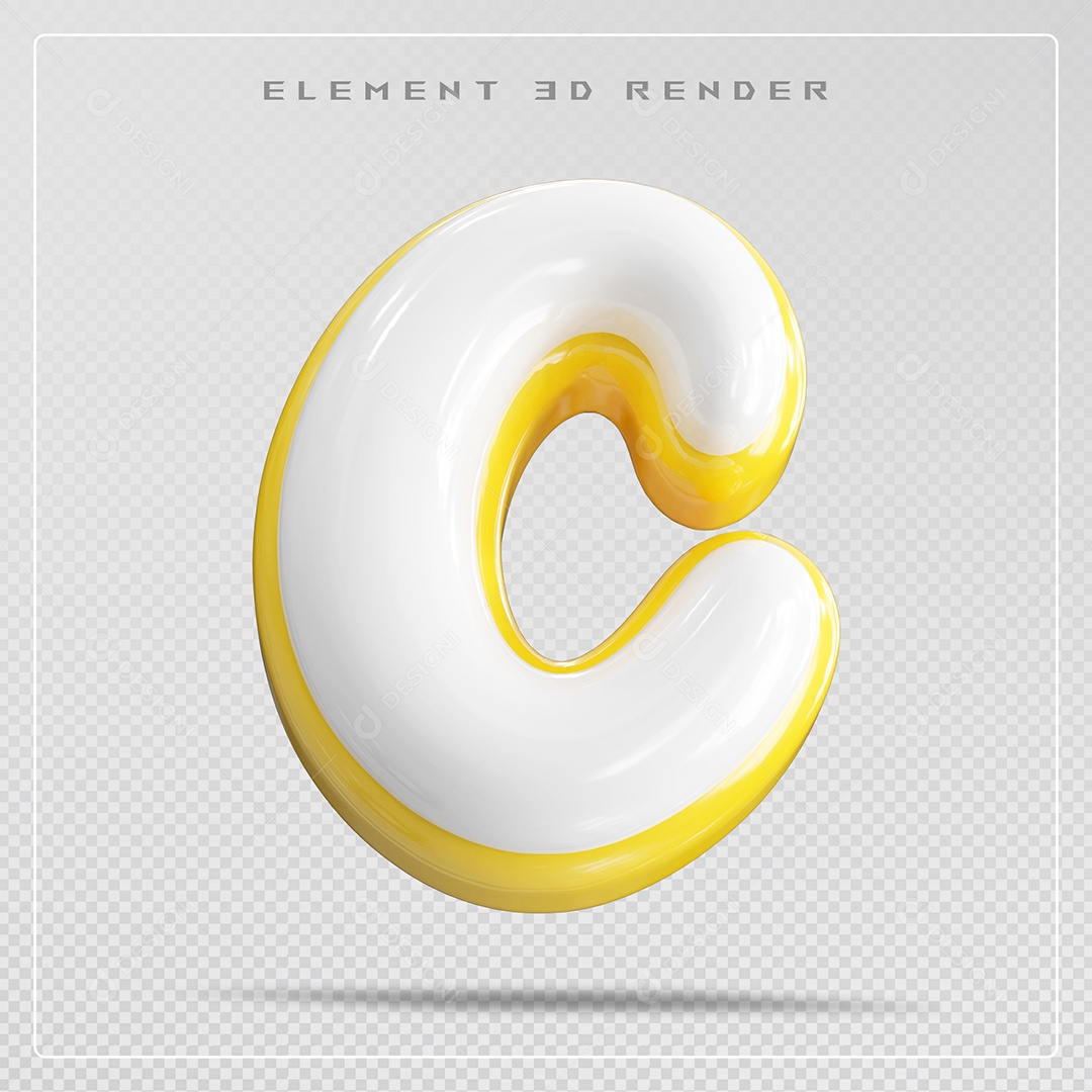 Elemento 3D Letra C Branco Para Composição PSD