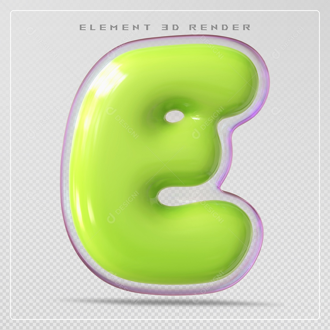 Elemento 3D Letra E Verde Para Composição PSD