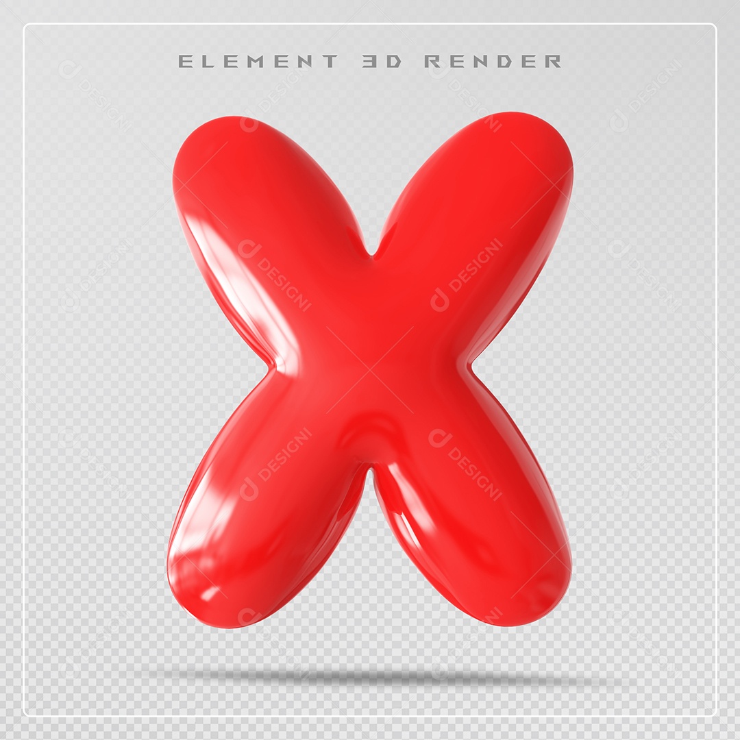 Elemento 3D Letra X Vermelha Para Composição PSD