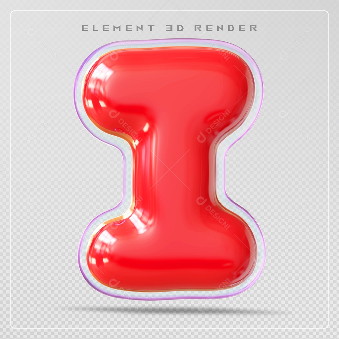 Elemento 3D Letra I Vermelha Para Composição PSD