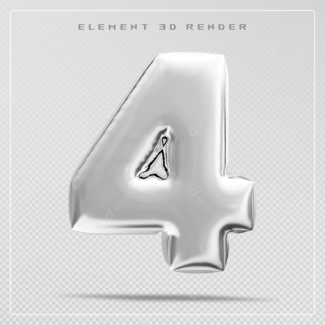 Elemento 3D Número 4 Prata para Composição PSD