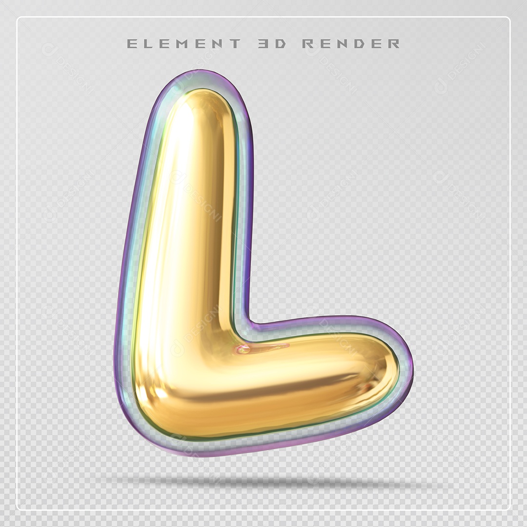 Elemento 3D Letra L Dourado para Composição PSD