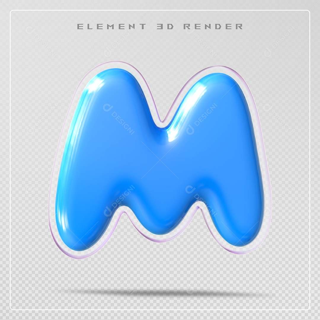 Elemento 3D Letra M Azul Para Composição PSD