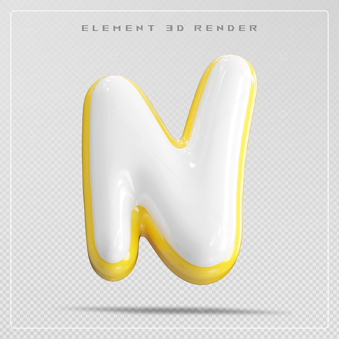 Elemento 3D Letra N Branco Para Composição PSD