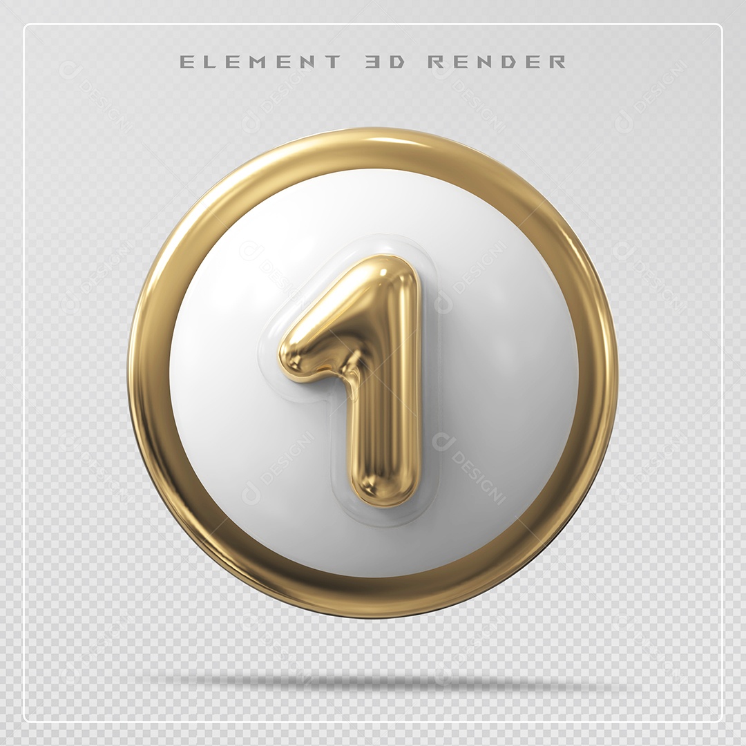 Elemento 3D Número 1 Dourado para Composição PSD