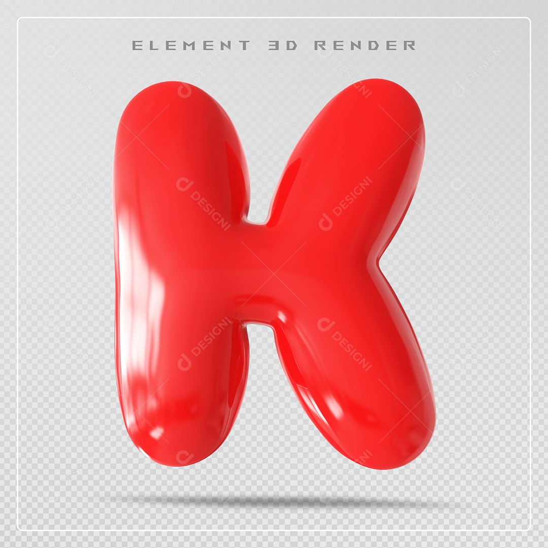 Elemento 3D Letra K Vermelha Para Composição PSD