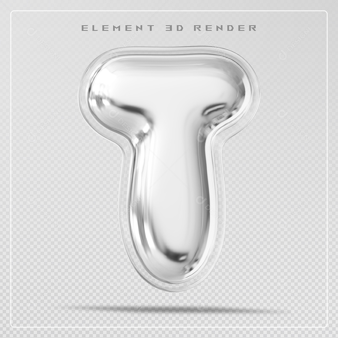 Elemento 3D Letra T Prata Para Composição PSD