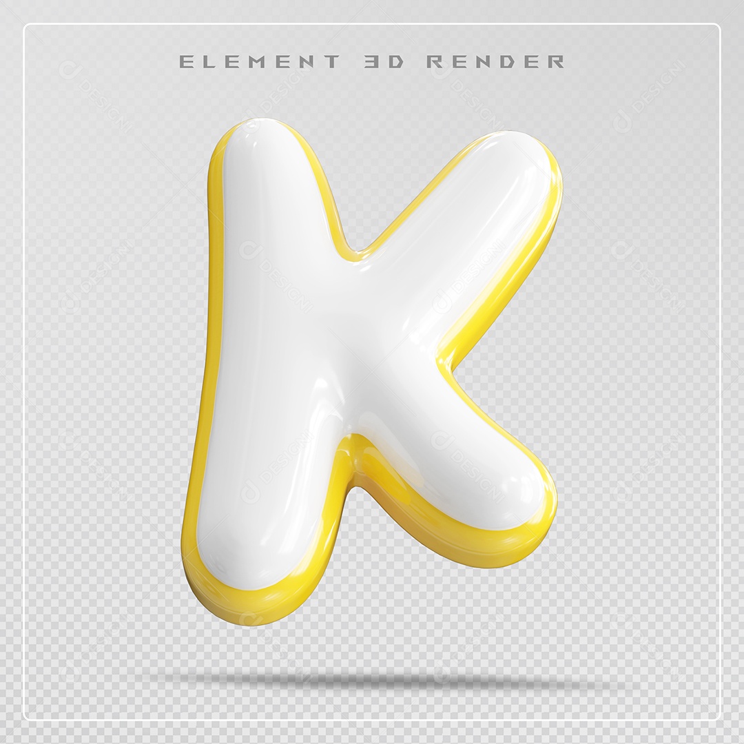 Elemento 3D Letra K branco Para Composição PSD