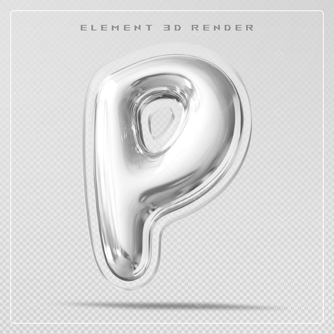 Elemento 3D Letra P Prata Para Composição PSD