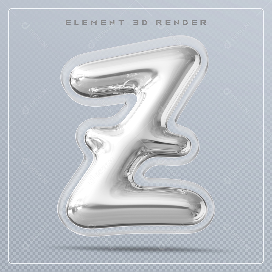 Elemento 3D Letra Z Prata Para Composição PSD