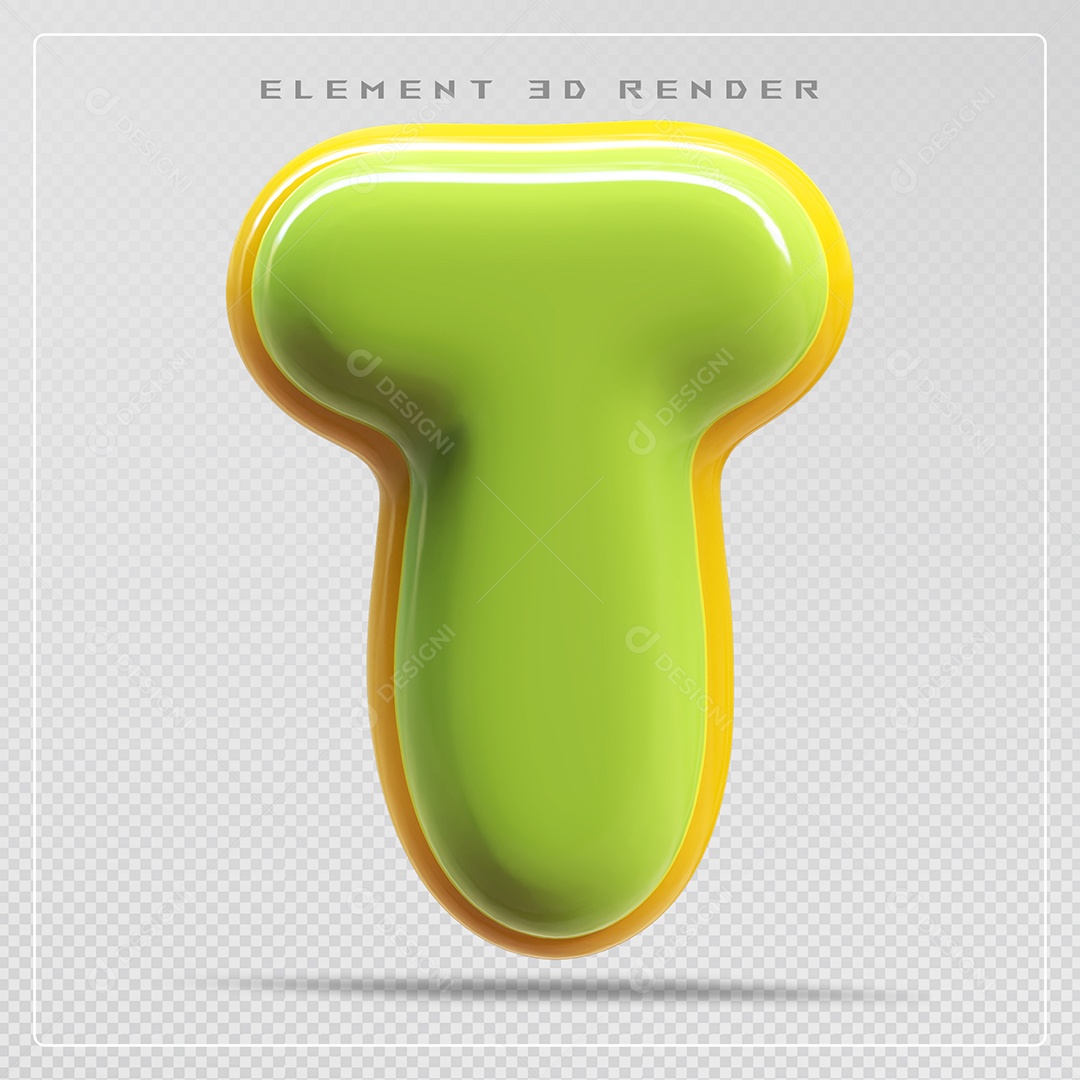 Elemento 3D Letra T Verde Para Composição PSD