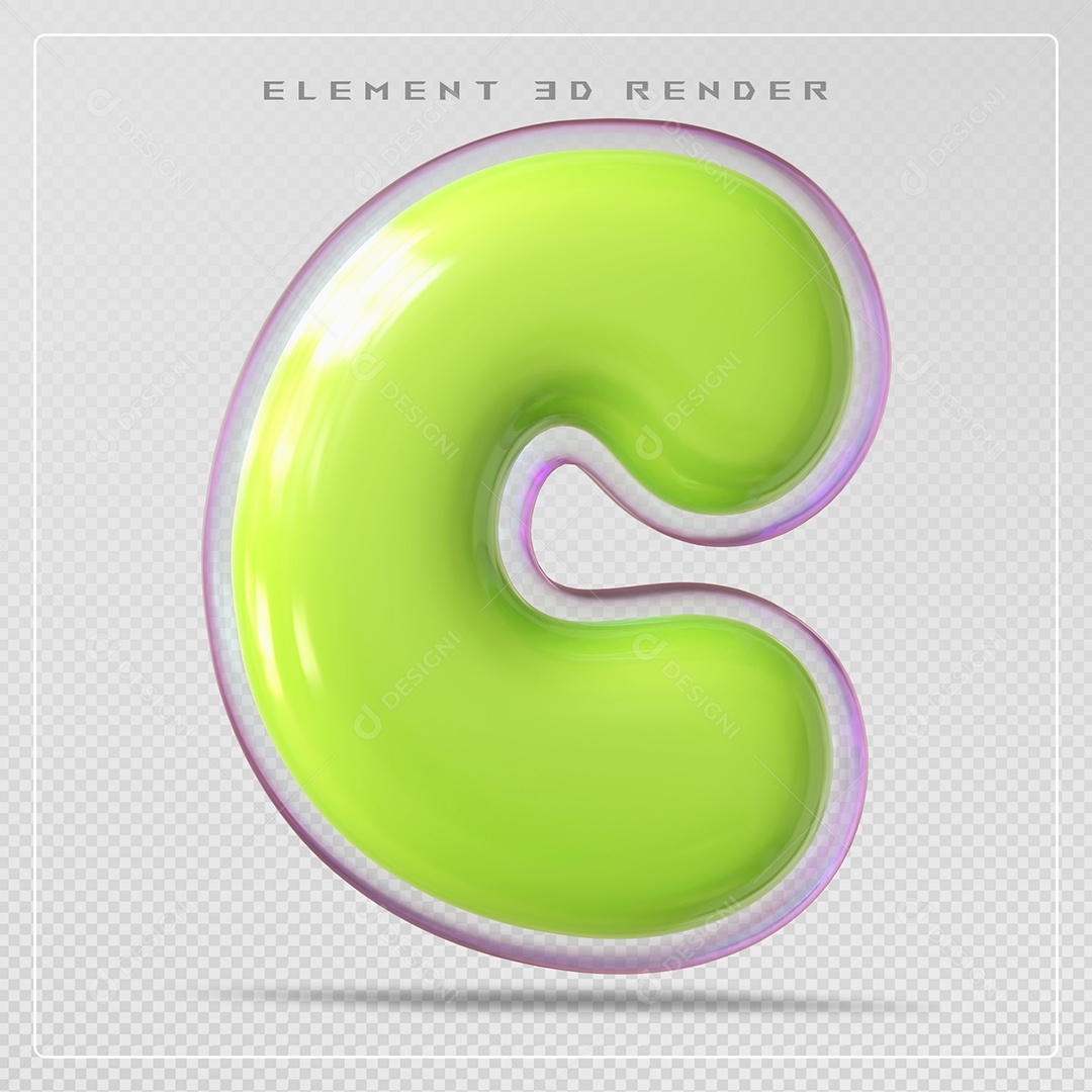 Elemento 3D Letra C Verde Para Composição PSD