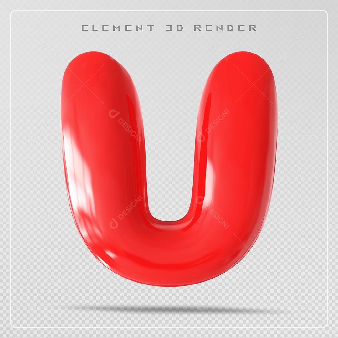 Elemento 3D Letra U Vermelha Para Composição PSD