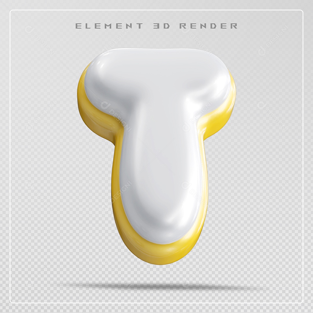 Elemento 3D Letra T Branco Para Composição PSD
