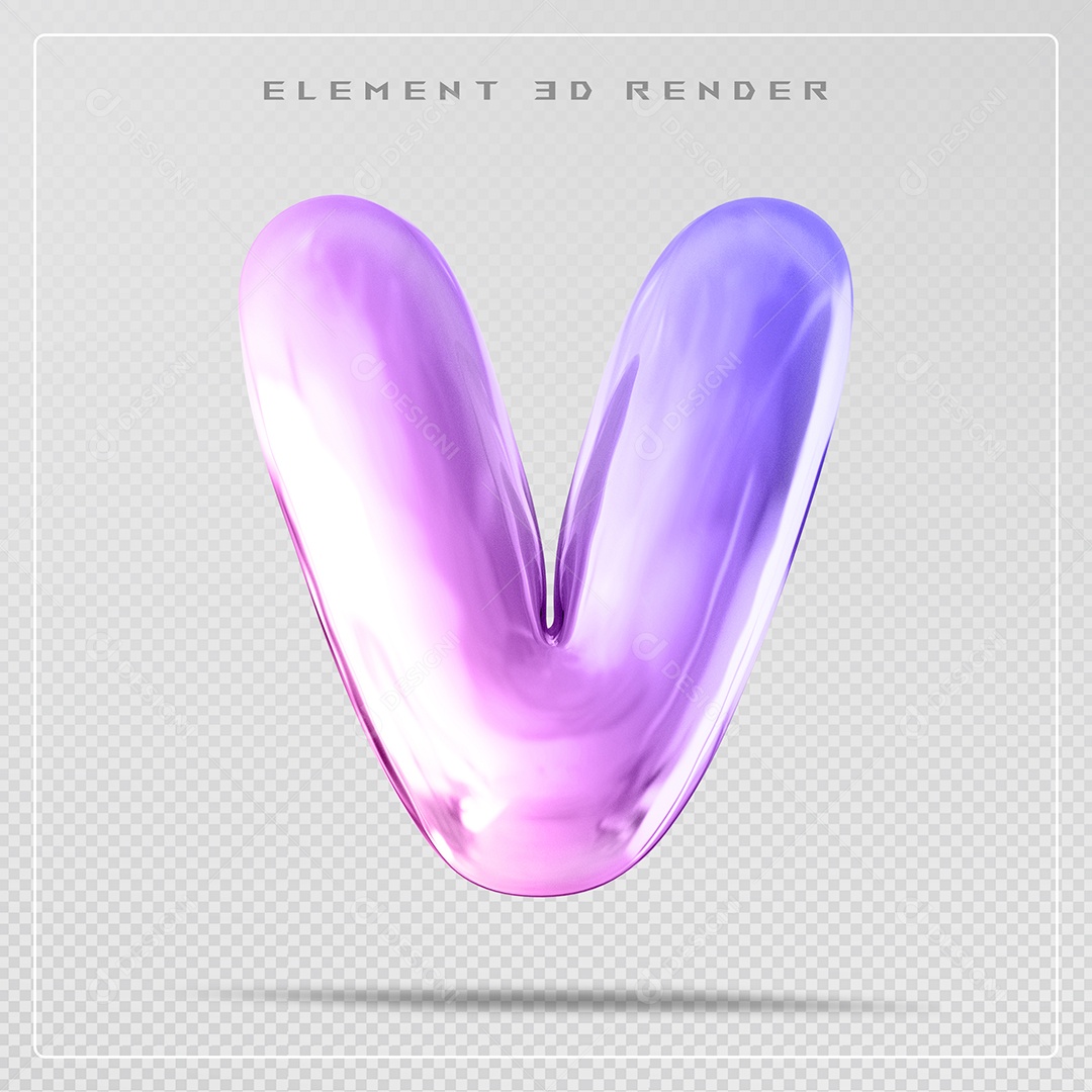 Elemento 3D Letra V Colorido Para Composição PSD