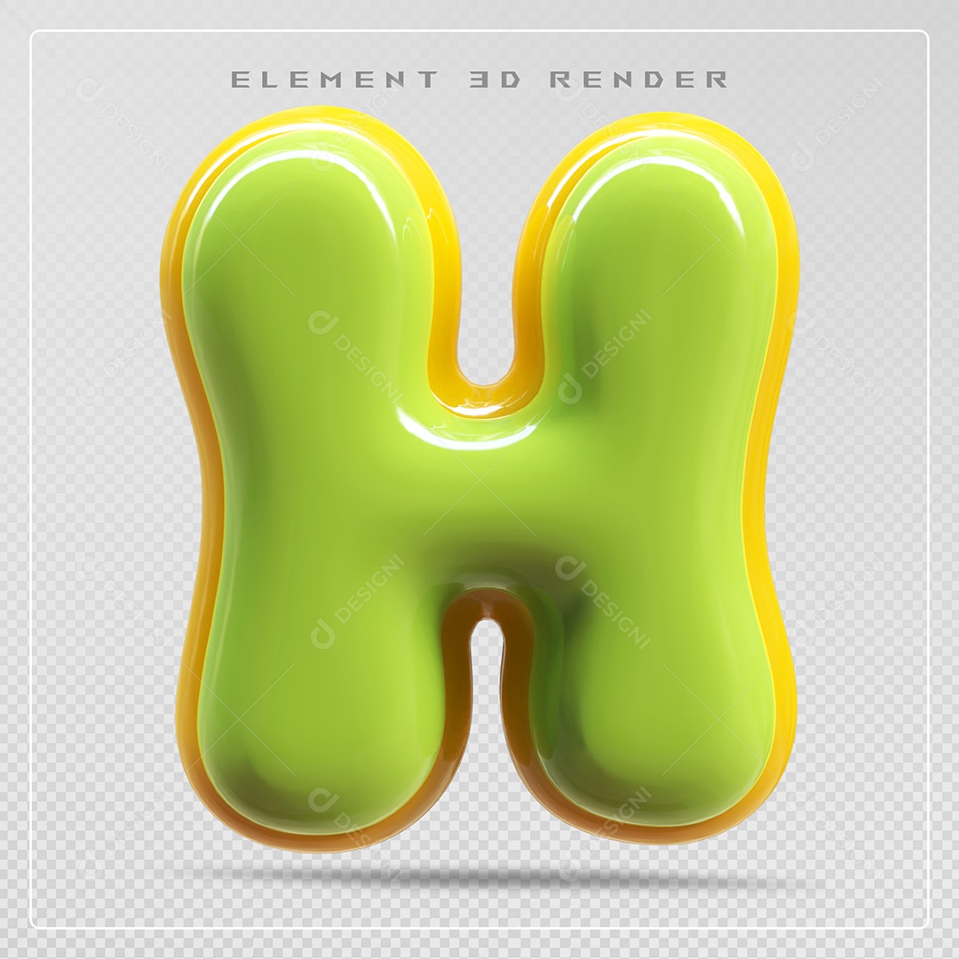 Elemento 3D Letra H Verde Para Composição PSD