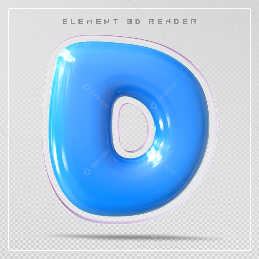 Elemento 3D Letra D Azul Para Composição PSD