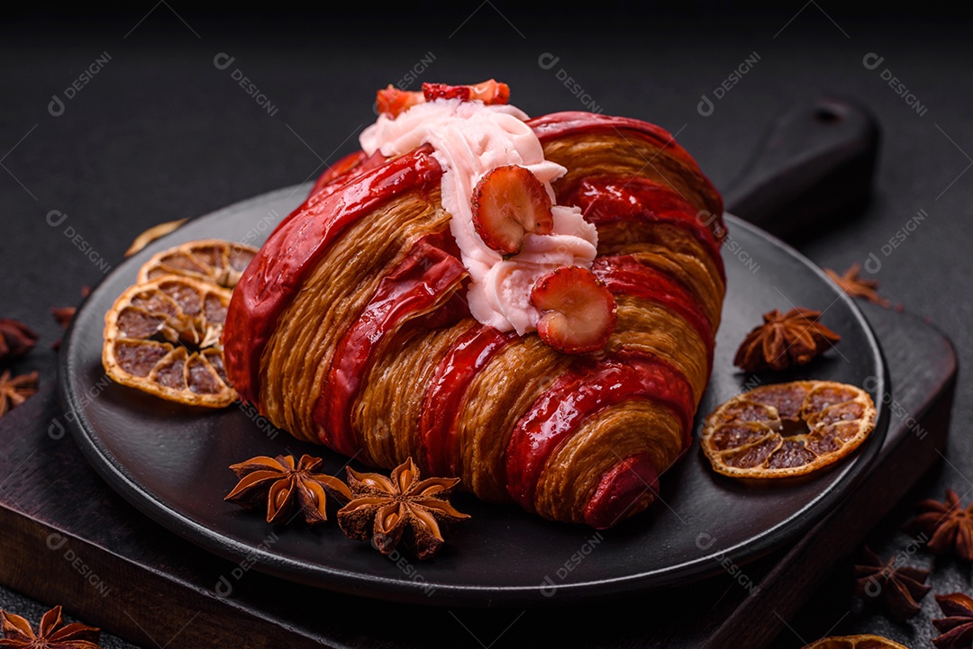 Delicioso croissants em uma mesa de concreto