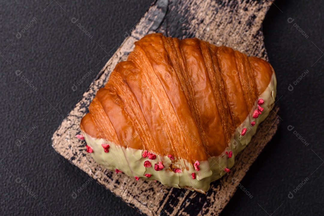 Delicioso croissants em uma mesa de concreto