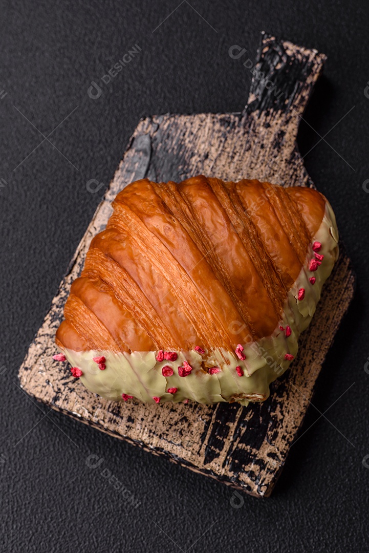 Delicioso croissants em uma mesa de concreto