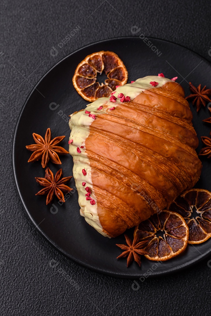 Delicioso croissants em uma mesa de concreto