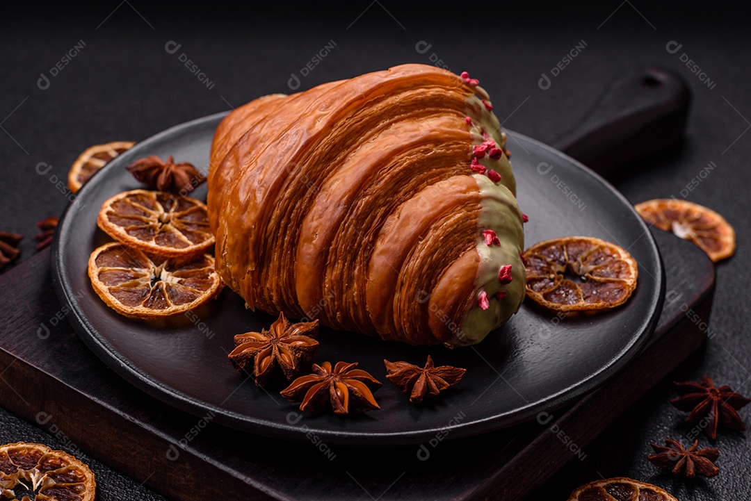 Delicioso croissants em uma mesa de concreto