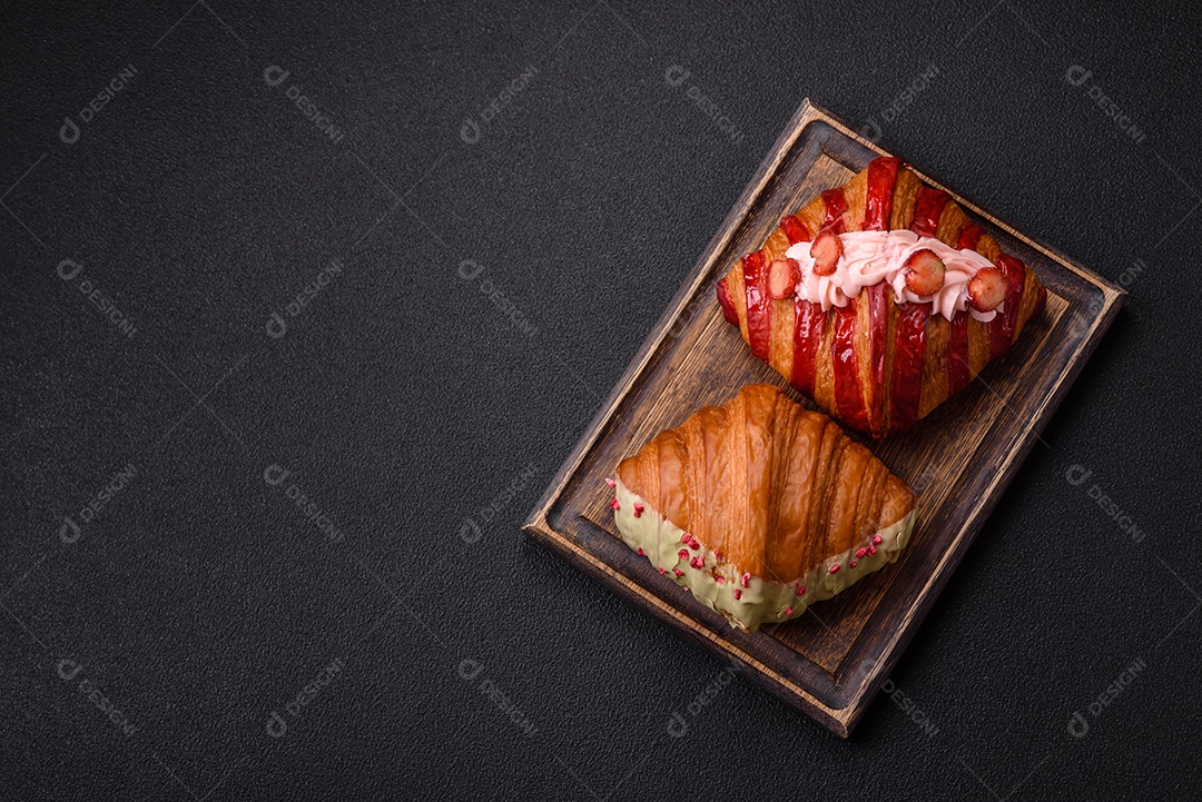 Delicioso croissants em uma mesa de concreto