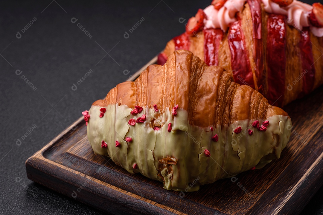 Delicioso croissants em uma mesa de concreto