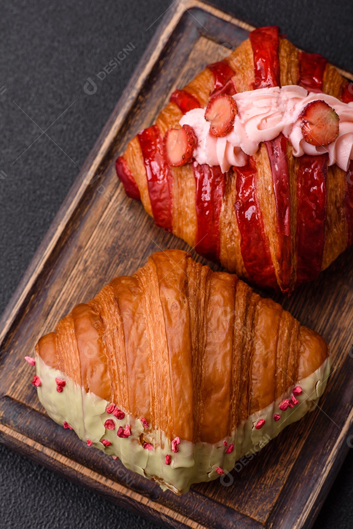 Delicioso croissants em uma mesa de concreto
