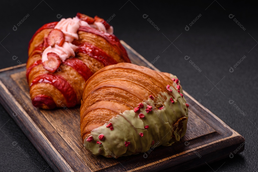 Delicioso croissants em uma mesa de concreto