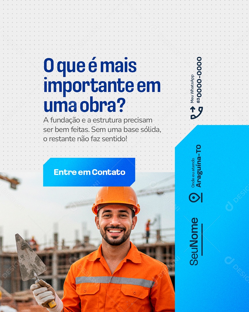 Pedreiro O que é mais Importante em uma Obra Social Media PSD Editável