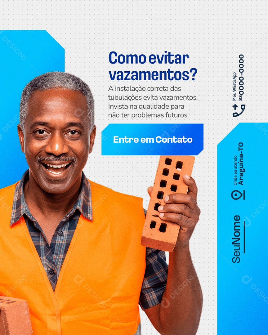 Pedreiro Como Evitar Vazamentos Social Media PSD Editável