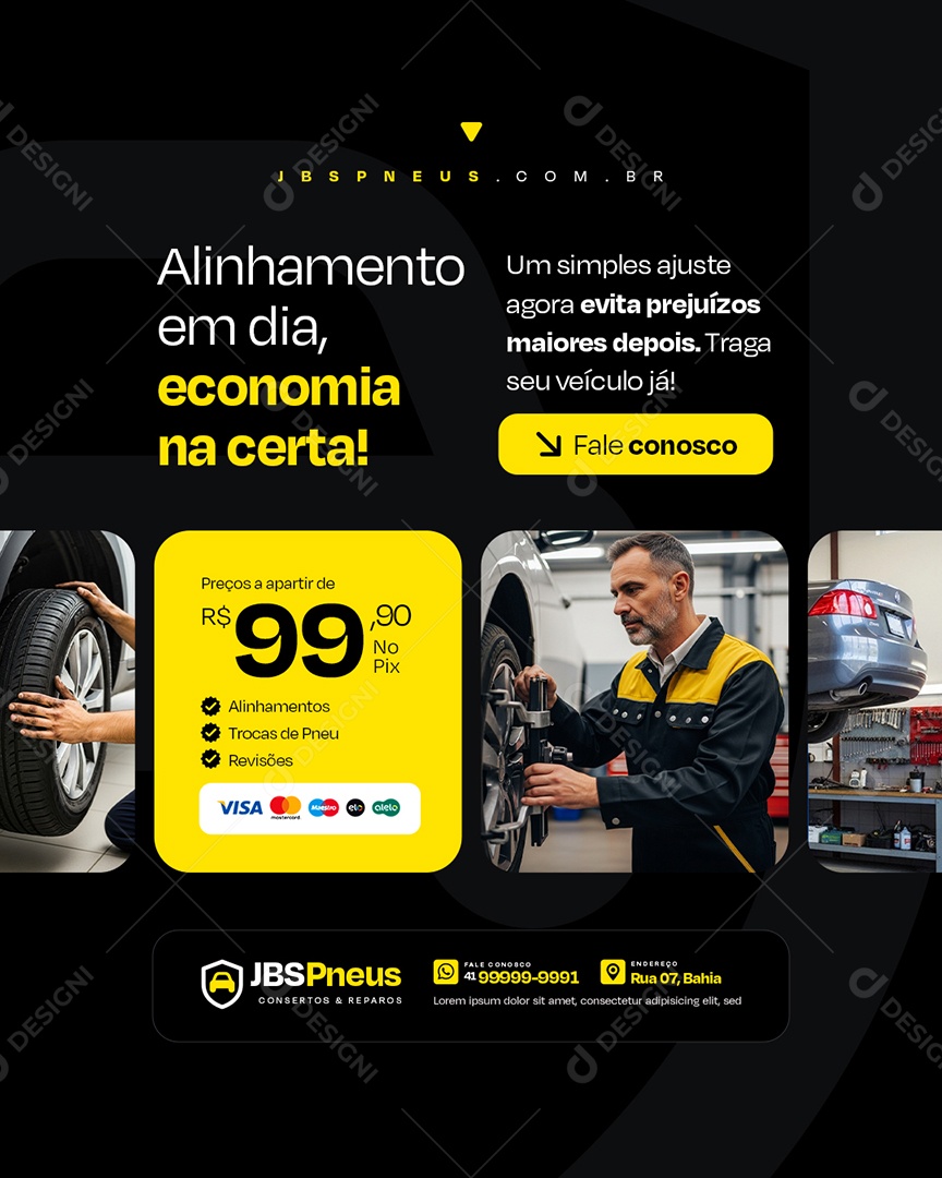 Loja de Pneus Alinhamento em Dia Social Media PSD Editável