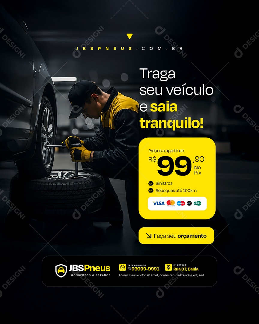 Loja de Pneus Traga Seu Veículo Social Media PSD Editável