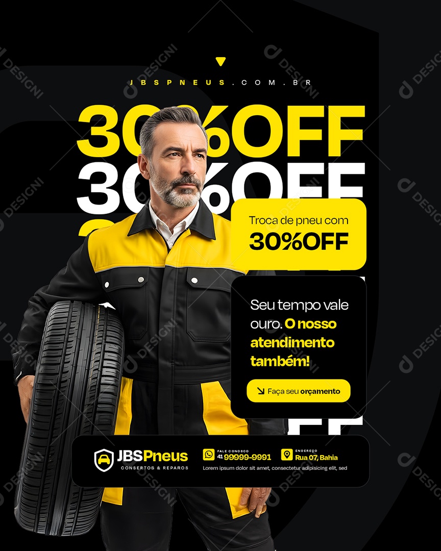 Loja de Pneus Seu Tempo Vale Ouro Social Media PSD Editável