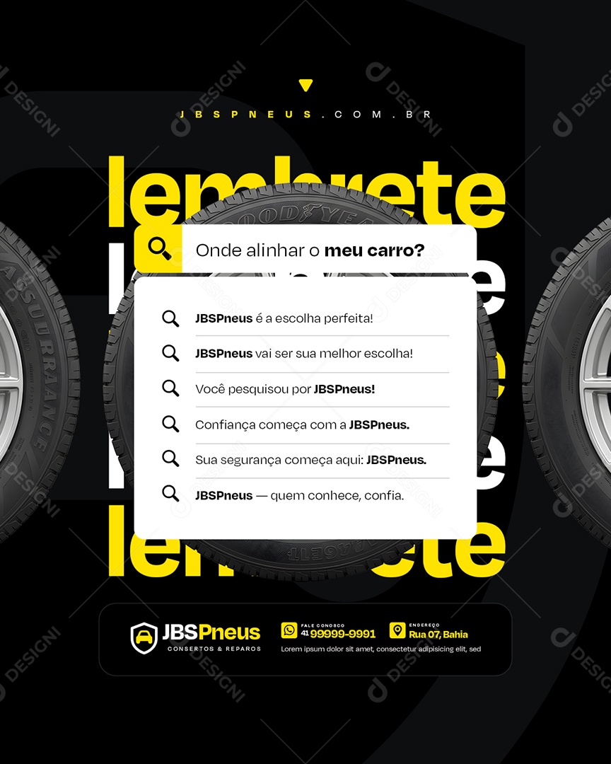 Loja de Pneus Lembrete Social Media PSD Editável
