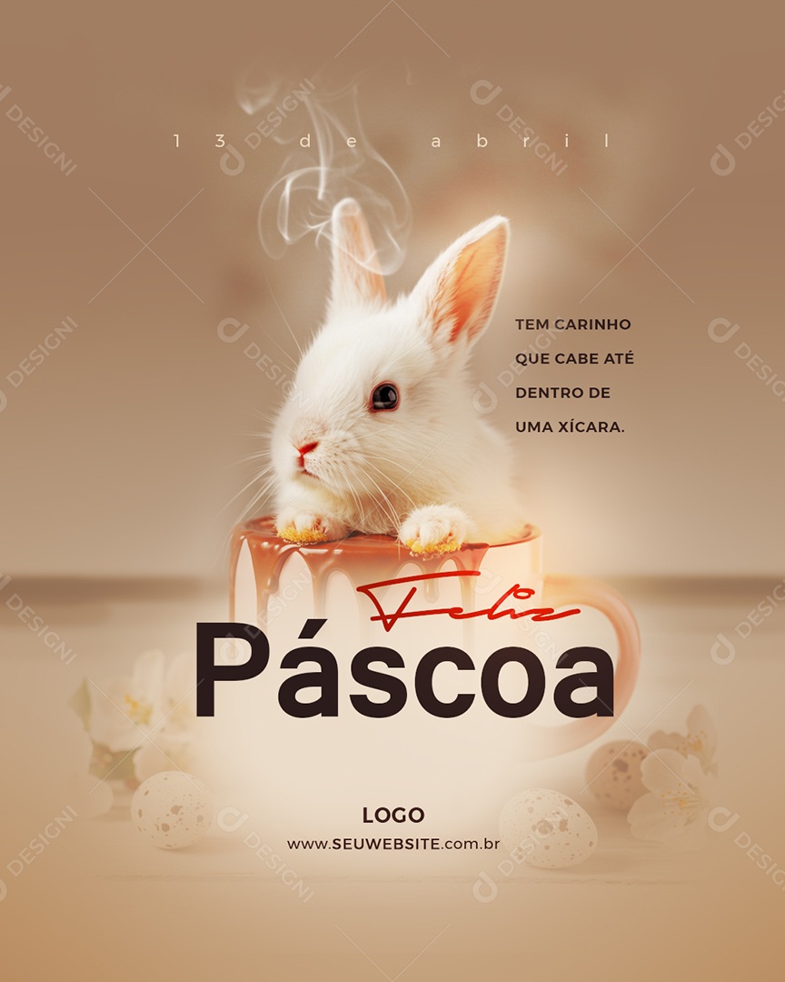 Feliz Páscoa Tem Carinho Que Cabe Na Xícara Social Media PSD Editável