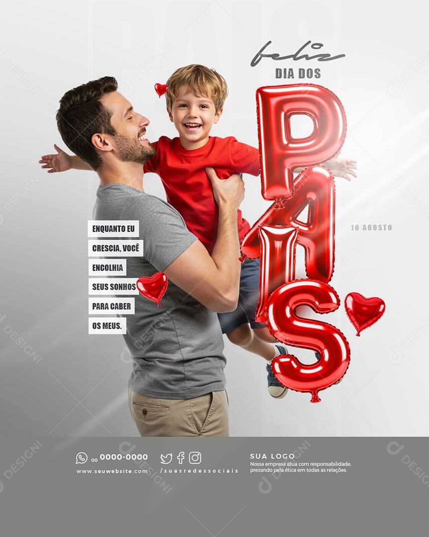Feliz Dia Dos Pais 10 de Agosto Social Media PSD Editável