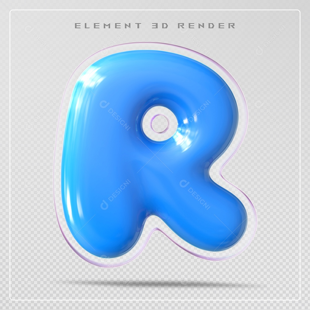 Elemento 3D Letra R Azul Para Composição PSD