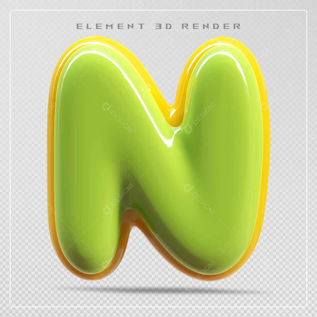 Elemento 3D Letra N Verde Para Composição PSD