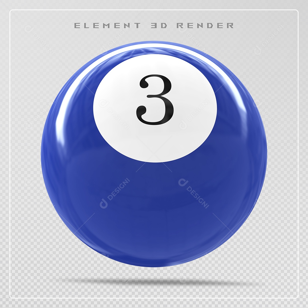 Bola de Bilhar Número 3 Azul Elemento 3D para Composição Sem Fundo