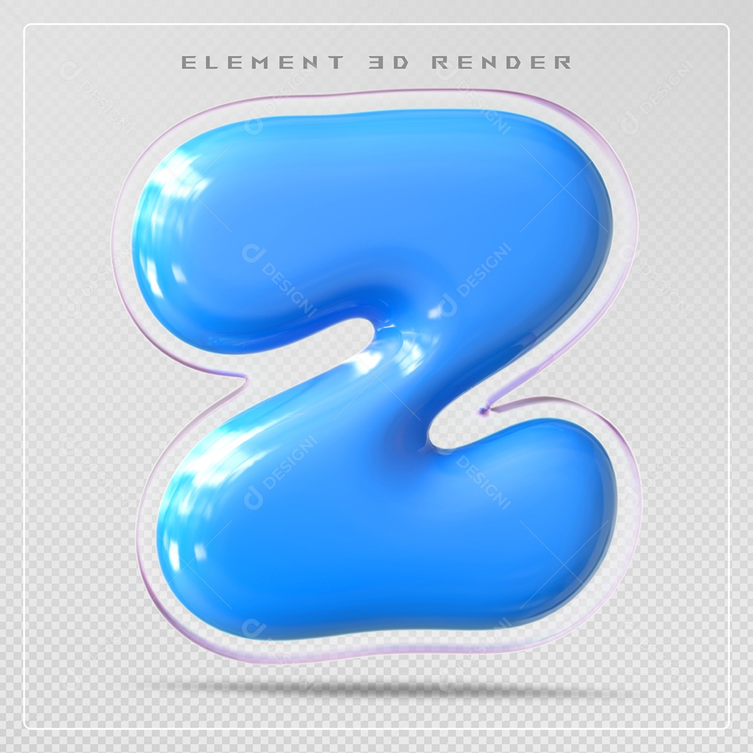 Elemento 3D Letra Z Azul Para Composição PSD